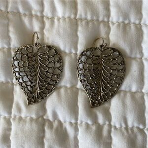 Silver Filigree Leaf Earrings Boho Bohemian